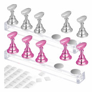 2 Set Akryl Nagelkonst Övningsställ Magnetiska Nagelspetsar Hållare Träning Fingernagel Displayställ DIY Nagel Kristallhållare och 90 Stycken Vita