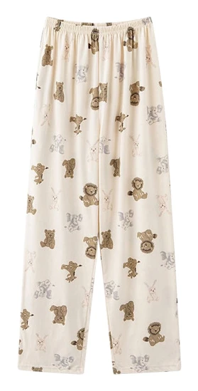 Dam Pyjamasbyxor i Bomull med Fickor Bekväma, Avslappnade Pyjamasbyxor för Kvinnor med Fickor
