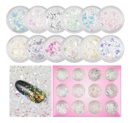 Nagelkonst Glitter Chunky Paljetter Iridescent Mermaid Flakes Ultratunna Tips Färgglada Blandade