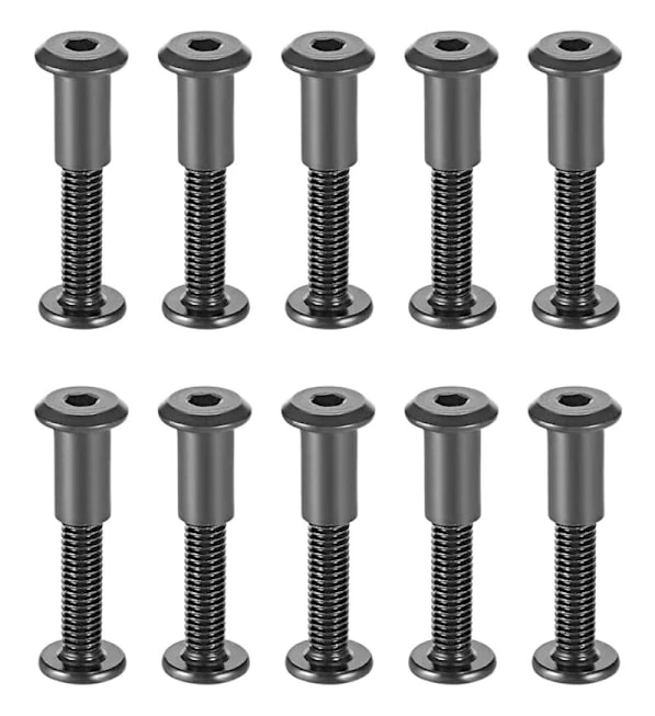 10-pack M6 x 35 mm Fästbultar med Matchande Muttrar Hylsmutter med Sexkantigt Hål Runt Huvud i Svart Kolstål Lämplig för Läderväska eller Bälte,-