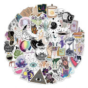 100 st Vintage Häxtema Klistermärken Vattentäta för Laptop Resväska Cykel Scrapbooking Motorcykel Skateboard Cool Dekoration Tonåringar Vuxna