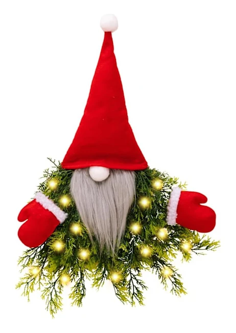 Juldekorationer, upplyst julkrans för ytterdörr, julväggdekoration, konstgjord jultomte