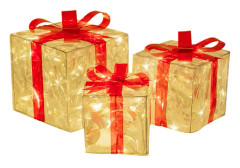 Set med 3 julbelysta presentaskar Dekorationer Transparenta belysta askar med röda rosetter Julgransmatta Ornament Julgransfest Högtidsdekor