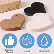 Trähjärtan för hantverksprogram, presentetiketter av kraftpapper med snöre, moderiktiga och eleganta, förperforerade och dubbelsidiga tomma för enkel användning