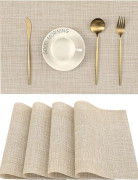 Beige Bordstabletter Set om 4 - Värmebeständiga Halkfria Bordstabletter för Matbord, Tvättbara Slitstarka PVC Vinylvävda Bordsunderlägg