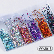 6 Fack/Påse Nagel Chunky Glitter Flakes Färgglada Nagelkonst Stickers Dekorativa Paljetter för Nagelkonst Blandade Skivor Kosmetiska Holografiska Glitter Tips