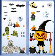 Tvådelad Halloween Skräck Dödskalle Klistermärke, Halloween Dekorativt Fönsterklistermärke, Återanvändbart Statiskt Fönsterklistermärke för Halloweenfest-30*20cm