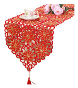 Klassisk blommig broderad bordslöpare matbord kaffe bord duk bordstablett skydd heminredning Röd