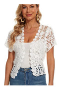 PPWDBB Dam Kortärmad Bolero Kofta Virkad Transparent Kort Jacka Vit X-Large