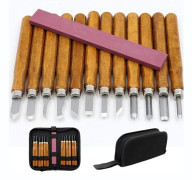 Artisan's Choice, 12 st Träsniderisats, SK5 Kolstål Mångsidiga Skulpteringsverktyg, Ergonomiskt Handtag för Smidig Snidning, Komplett med Portabel