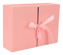 Rosa Presentförpackning med Dubbeldörrar och Rosett - Återanvändbar, 26x19x8cm, Dekorativ Vikbar Presentförpackning, Pappersmaterial