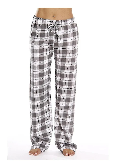Dam Pyjamasbyxor med Fickor, Mjuka Flanell Rutiga Pyjamasbyxor för Kvinnor CNR Grå M