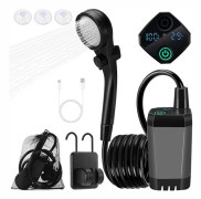 Camping Dusch Kit, 6000mAh Uppladdningsbar Elektrisk Duschpump, Portabel Dusch med Smart Digital Display