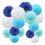 16 st blandade silkespapperspompoms, pom pom blommor handgjorda bröllopsfest dekorationer bollar, babyblå nyans