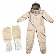 Biodlingskläder med handskar, Naturlig bomulls biodlingsdräkt med fäktningsslöja Unisex (XL)..DEBUNS
