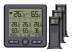 Väderstation, flerkanalmätning, digital visning,Svart med 3 sensor