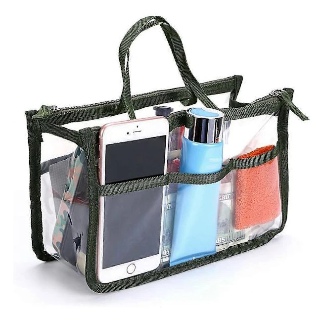 Transparent PVC Insats Handväska Organizer 8 Fickor Rese Smink Toalettväska Kosmetisk Ficka Plånbok Organizer Insats för Flickor Kvinnor med Dragkedja