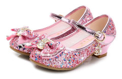 Flickskor Bröllopsfest Klackar Mary Jane Prinsessa Paljettrosett Låga Klackar - Rosa - Storlek 34 Pink Size 34