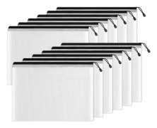 Plastnät Blixtlåspåse 23x33 cm (Svart, 12-pack), Extra Stor Vattentålig Blixtlåsväska för Skol- och Kontorsmaterial, Pussel & Spel Organiseringsförvaring
