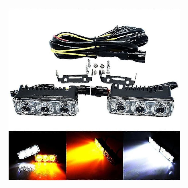2 st Högeffekts Bil Drl Aluminium Led Varselljus Vattentät Med Projektorlins Dc 12v Enkel Dimljus Vit & Gul -white turn yellow white turn yellow