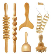 6 i 1 Komplett Kit, Anti Celluliter Trä Massager, Gua Sha Kopp Massage Roller, Lymfdränage Kroppsenhet