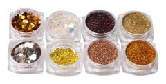 8 st Glänsande Nagelglitter Paljetter Folier Flakes Manikyr Tillbehör Strass Färgstarka för Semester DIY Hantverk Kropp Cosplay