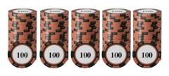 Pokerchips i casinostil med tung viktkänsla, trefärgade marker och glittrig kant i högkvalitativt lerkompositmaterial, lyxig design för