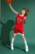 Michael Jordan No.23 Baskettröja Set Bulls Uniform för barn tonåringar Red v Red L (140-150CM)