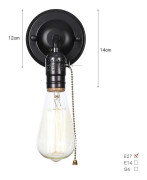 Lampa Retro Lamphållare E27 Edison Retro Vägglamphållare Strömbrytare Heminredning 220vblack Dragkedja