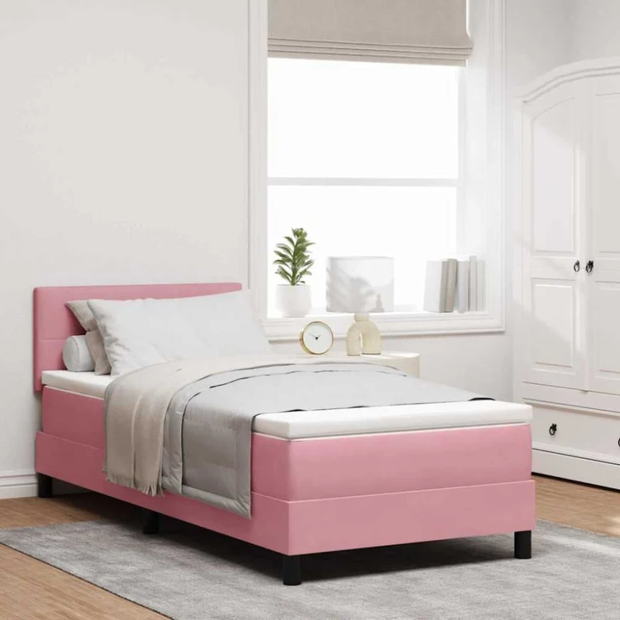 Box spring säng med LED - Rosa sammet | Storlek: 120x190 cm