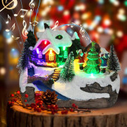 Julby, roterande tåg med musikalisk snöglob erbjuder varmt ljus, samlarobjekt i harts för festlig atmosfär