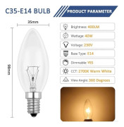 E14 40W Klar Ljusformad Glödlampa, Dimbar, Varmvit 2700K, 400LM, Flamlampa, E14 Edison Skruv Ljusformade Glödlampor, 6-pack