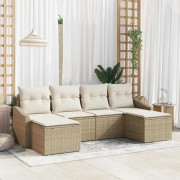 6-delat trädgårdsinredningsset i beige poly rattan med kuddar | Färg: Beige | Storlek: Anpassningsbar