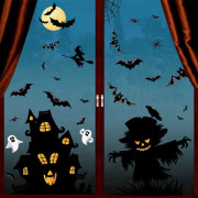 4 st Halloween Fönsterdekorationer, Slott Spindel Fladdermus Häxa Spöke, Glas Fönster Väggdekor Dekaler (Svart,B)