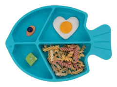 Sugplatta för baby, silikonplattor för småbarn, matningsmaterial passar de flesta barnstolar, BPA-fri, diskmaskin, mikrovågsugnssäker - Blå fisk