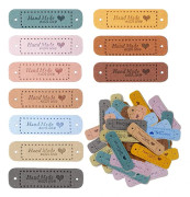 Package of 100 Handmade Fabric Labels, Personalized Leather Labels, Handmade Sew-on Labels with Holes for Knitting (10 Colors, 56 x 15 mm)