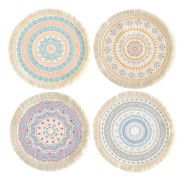 Halkfri Värmebeständig Rund Bordstablett, Boho Rustik Bomull Linne Tyg Mandala Mönster, Toppkant Matsalsbordsskydd för Bondgård Heminredning