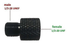 Gängadapter för pipände Hona 1/2-20 UNF till Hane 1/2-28 UNEF 0018{ad}