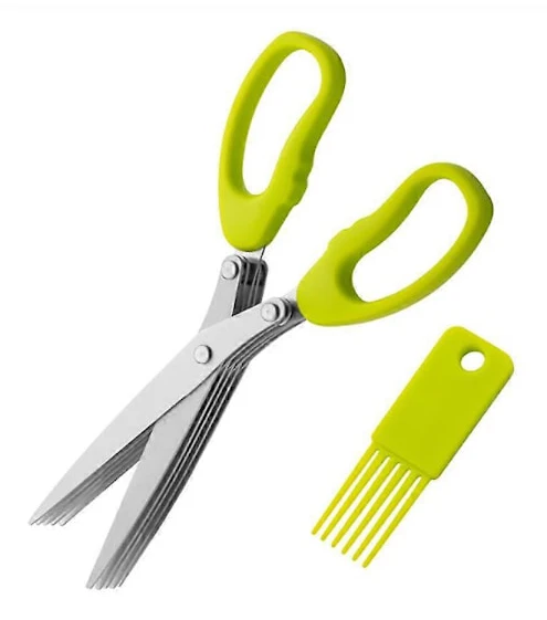 Örtsax med rengöringskam och skrapshål, 5 blad: 19*7cm, rostfritt stål/plast, färg: Silver/Grön