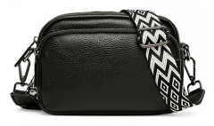 Crossbody-väska Dam Läder Liten Axelväska med Dragkedja Black