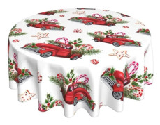 Julrund bordsduk med tomte, snögubbe och snöflinga - Dekorativ röd rund bordsduk för hem, kök, middag, picknick, festlig stil Style 1 152cm diameter