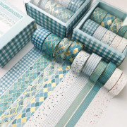 Tejper 10 rullar Guld Washi Tejp Dekorativ Tejp för DIY Hantverk Scrapbooking Presentinslagning Blå