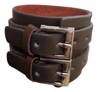 Brunt läderarmband med dubbelrem