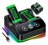 Laddningsbara batteripaket, 6200 mWh kapacitet, bred Xbox-kompatibilitet,svart