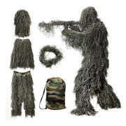 5-i-1 ghillie-dräkt, 3D-kamouflage jaktkläder, inklusive jacka, byxor, huva, handväska