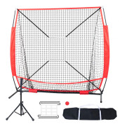 SucceBuy 5x5 ft Baseboll Softboll Träningsnät med Slag- och Slagträstillbehör