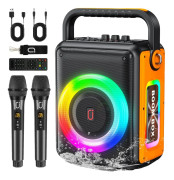 Karaoke-maskin, 2 trådlösa mikrofoner, RGB-ljus för hemmakvällar,svart