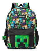 Minecraft Ryggsäck för Pojkar | Svart Skolväska för Barn | Grön Creeper Zombie Skelett Enderman & Grottspindel[JR]-XS2-
