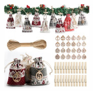 24 adventskalendrar, julklappspåse, julklappspåsar med dragsko och numrerade etiketter, julklappspåsar presenter (B)-FA-