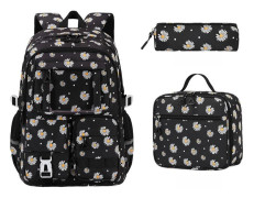 OBOSOE Skolväska Ryggsäck för Flickor 3-delat Set med Lunchlåda och Kawaii Design
